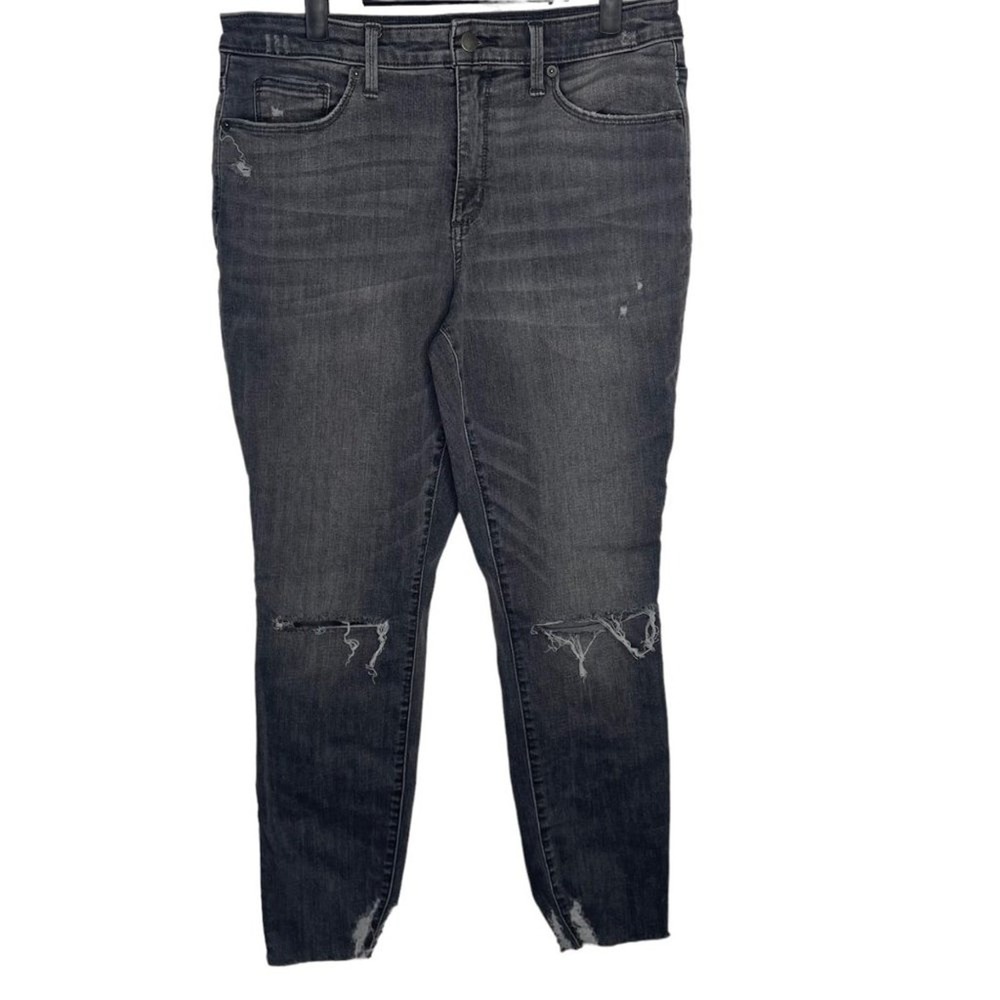 Universal Thread Womens High Rise Skinny Jeans Black Distressed Ripped Hem 12/31
